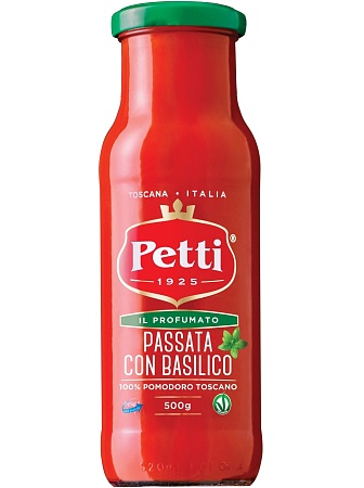 Соус PETTI Натуральный томатный Пассата с Базиликом 500г 