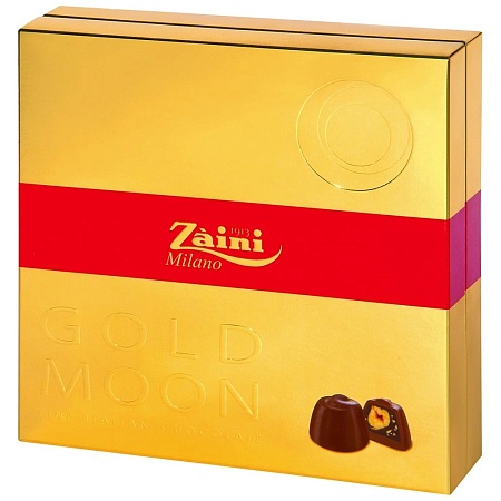 Конфеты ZAINI пралине GOLD MOON из молочного шоколада с ореховым кремом и цельным фундуком 138г 