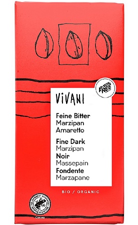 Шоколад VIVANI Organic горький с начинкой из миндального марципана и ликера Амаретто 100г 