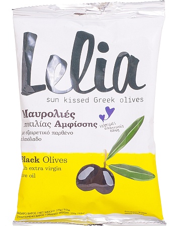 Оливки LELIA с косточкой черные натуральные в оливковом масле 275г 