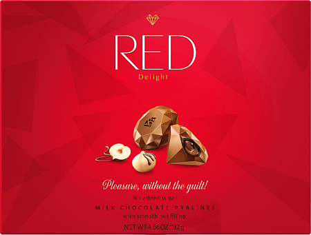 Конфеты RED Delight из молочного шоколада с нежной ореховой начинкой 12 конфет без сахара 132г 