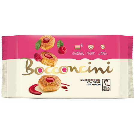 Пирожные VICENZI BISCOTTI Bocconcini слоеные с малиновой начинкой 90г 