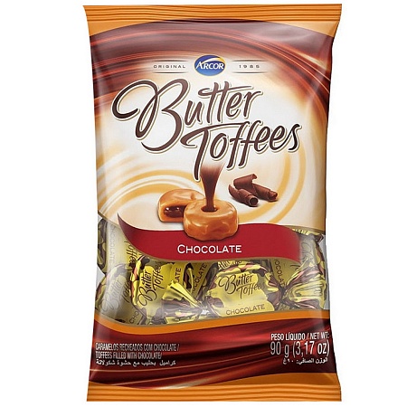 Конфеты ARCOR BUTTER TOFFEES молочные с шоколадной начинкой 90г 