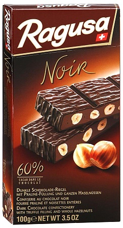 Шоколад CAMILLE BLOCH Ragusa Noir Горький с трюфельной начинкой и целыми лесными орехами 100г 