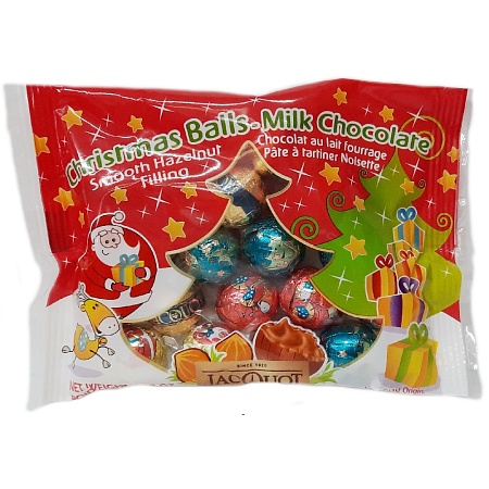 Конфеты JACQUOT Christmas balls шоколадные шарики с ореховой начинкой 100г 
