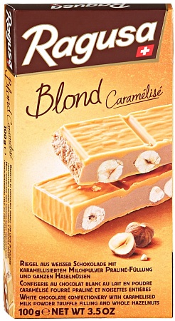 Шоколад CAMILLE BLOCH Ragusa Blond Белый с трюфельной начинкой и целыми лесными орехами 100г 
