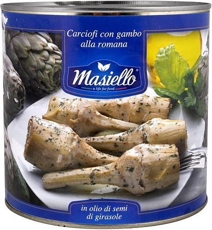 Артишоки MASIELLO alla Romana с хвостиком в масле 2.45кг 