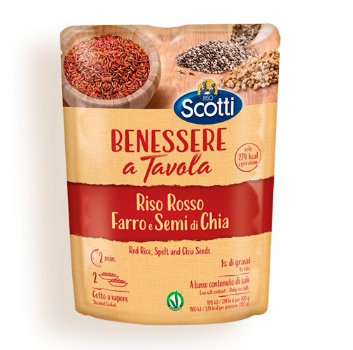 Рис RISO SCOTTI Riso Rosso красный с полбой и семенами чиа (готовый к употреблению) 250г