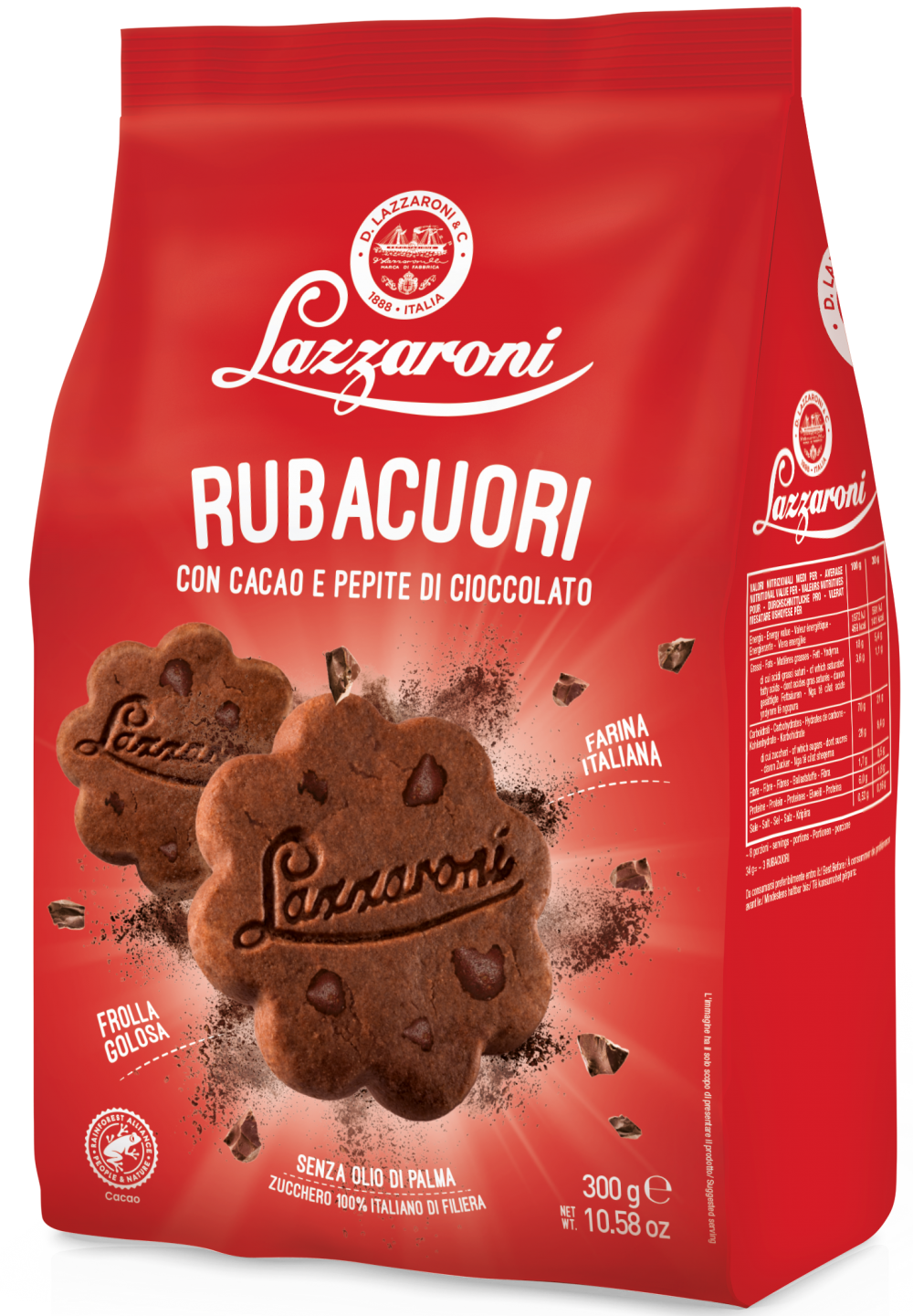Печенье LAZZARONI "RUBACUORI" с какао и шоколадной стружкой 300г