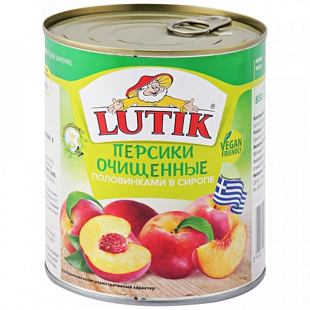 Персики LUTIK очищенные половинкам в сиропе 850мл 
