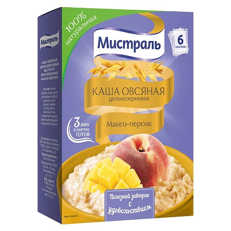 Каша МИСТРАЛЬ овсяная &quot;Манго-Персик&quot; (6шт*40г) 240г 