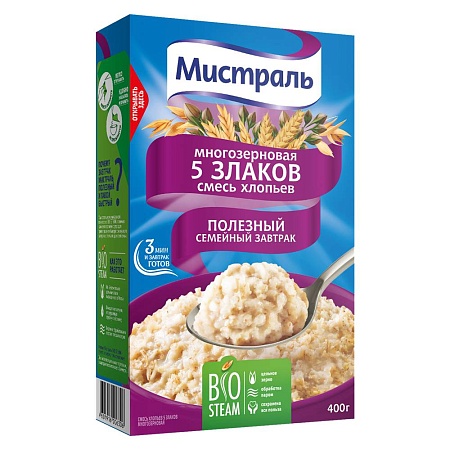 Хлопья МИСТРАЛЬ Смесь 5 злаков цельнозерновые 400г 