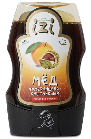 Мёд IZI Померанцево-Каштановый с удобным силиконовым дозатором 280г 