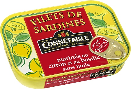 Сардины CONNETABLE Филе в маринаде с лимоном и базиликом 100г 