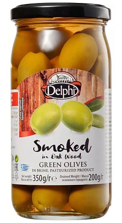 Оливки DELPHI с косточкой копченые в рассоле 350г 