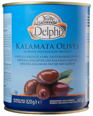Маслины DELPHI Каламата с косточкой Colossal 121-140 820г 