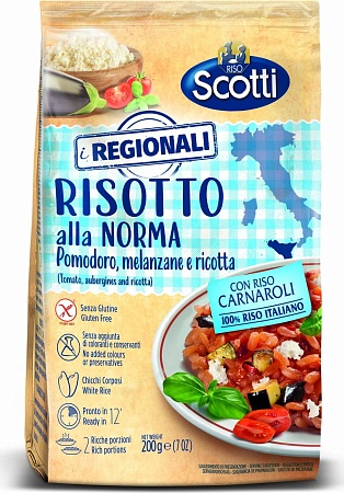 Ризотто RISO SCOTTI Alla Norma с томатами, баклажанами и сыром Рикотта 200г 