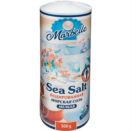 Соль MARBELLE йодированная морская пищевая мелкая (помол№0) туба 500г 