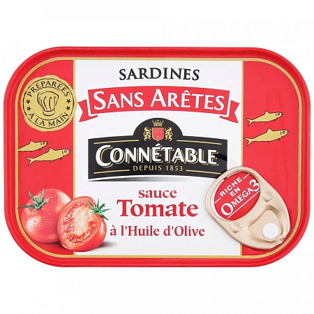 Сардины CONNETABLE без костей в оливковом масле и томатном соусе 140г 