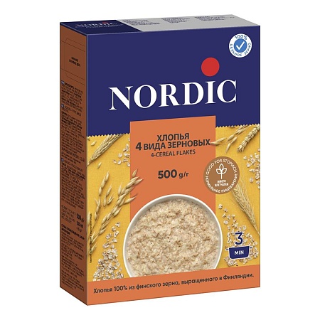 Хлопья NORDIC 4 вида зерновых 500г 