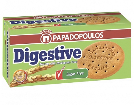 Печенье PAPADOPOULOS Digestive c цельнозерновой мукой без сахара 250г 