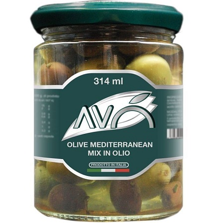 Оливки AVO смесь Средиземноморских с травами в масле 280г 