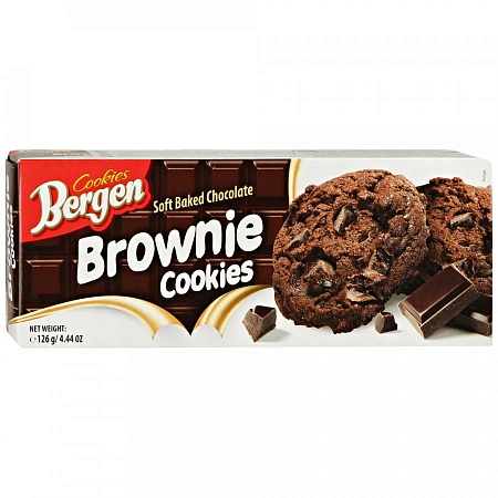 Печенье BERGEN BROWNIE Шоколадное с кусочками шоколада (40%) 126г 