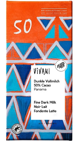 Шоколад VIVANI Organic темный c добавлением молока 50% какао с кокосовым сахаром 80г 