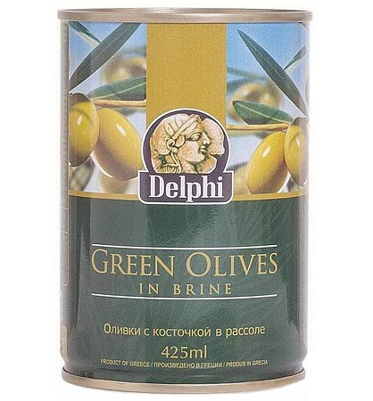 Оливки DELPHI с косточкой в рассоле Superior 261-290 400г 