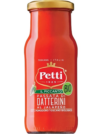 Соус PETTI Натуральный томатный Пассата из Даттерини с Халапеньо БИО 350г 