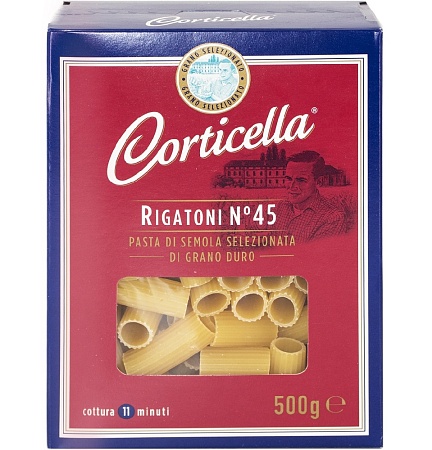 Макароны CORTICELLA Rigatoni №45 Рифленые трубочки 500г 