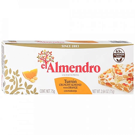 Туррон El ALMENDRO With orange Хрустящий миндальный с апельсином 75г 