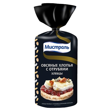 Хлебцы МИСТРАЛЬ рисовые с отрубями и овсяными хлопьями 100г 