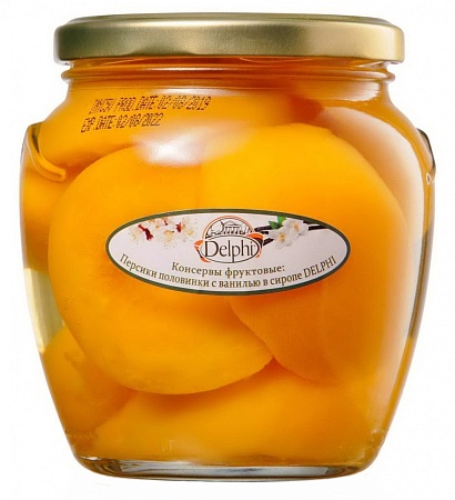 Персики DELPHI половинки с ванилью в сиропе 550г 