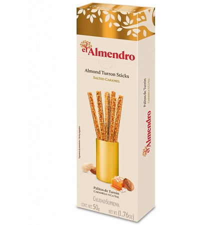 Туррон El ALMENDRO Sticks Salted Caramel Хрустящий миндальный с соленой карамелью (палочки) 50г 