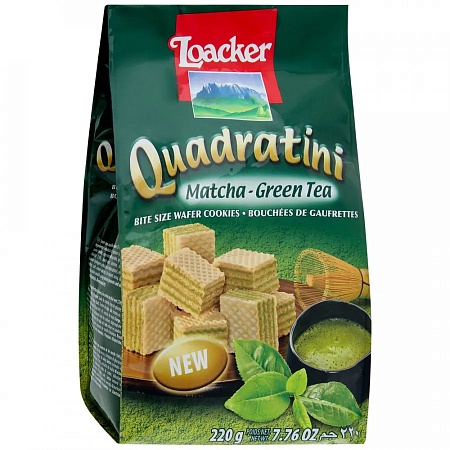 Вафли LOACKER Quadratini со вкусом зеленого чая &quot;Матча&quot; 220г 