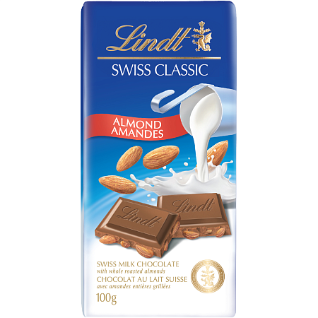 Шоколад LINDT Swiss Classic молочный с цельным миндалем 100г 