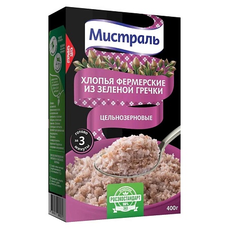 Хлопья МИСТРАЛЬ Фермерские из зеленой гречки 400г 