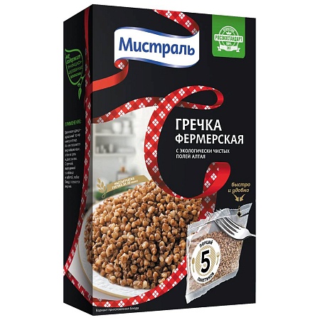 Гречка МИСТРАЛЬ Ядрица Фермерская (5х80г) в пакетиках 400г 