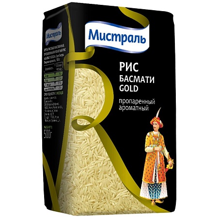 Рис МИСТРАЛЬ Басмати GOLD пропаренный ароматный 500г 