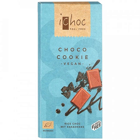 Шоколад iChoc Organic веганский на рисовом молоке с шоколадным печеньем 80г 