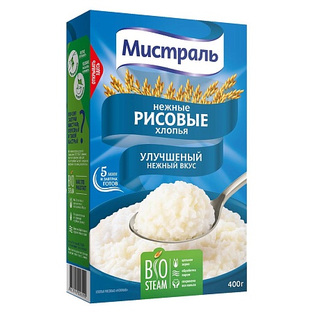 Хлопья МИСТРАЛЬ Рисовые Нежные 400г 