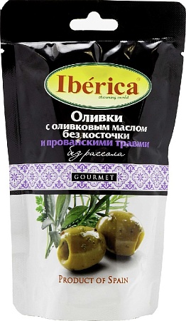 Оливки IBERICA с оливковым маслом и прованскими травами без косточки (без рассола) 70г 