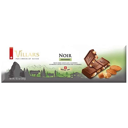 Шоколад VILLARS швейцарский тёмный шоколад с цельным миндалём 300г 