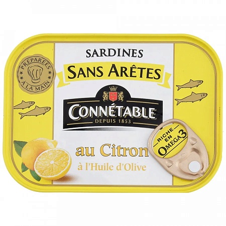 Сардины CONNETABLE без костей в оливковом масле с лимоном 140г 