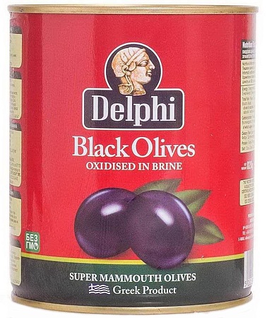 Маслины DELPHI с косточкой в рассоле Super Mammouth 91-100 820г 