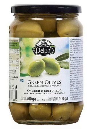 Оливки DELPHI с косточкой в рассоле 700г 