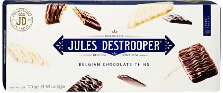 Печенье JULES DESTROOPER Belgian Chocolate Thins хрустящее покрытое шоколадом 100г 