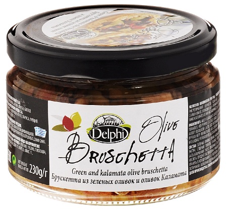 Брускетта DELPHI из зеленых оливок и оливок Каламата 230г 