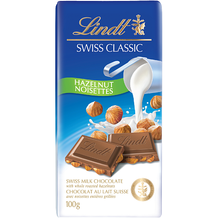 Шоколад LINDT Swiss Classic молочный с цельным фундуком 100г 